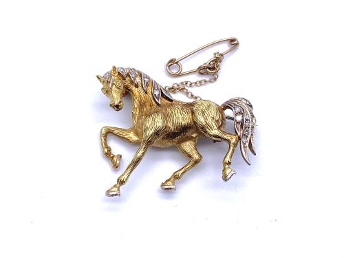 18ct Diamond Horse Brooch Est 0.15ct