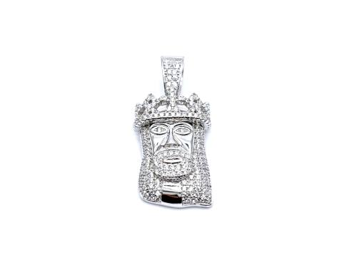 Silver CZ Jesus Christ Head Pendant
