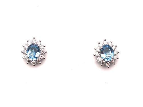 9ct Blue Topaz & Diamond Cluster Earrings 0.33ct