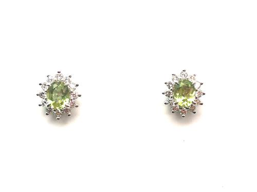 9ct Peridot & Diamond Cluster Earrings 0.33ct