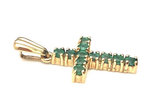 9ct Yellow Gold Emerald Cross Pendant