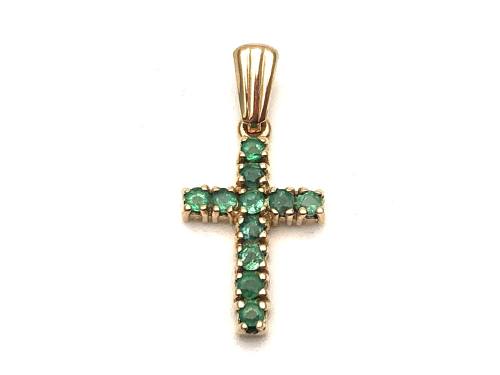 9ct Yellow Gold Emerald Cross Pendant