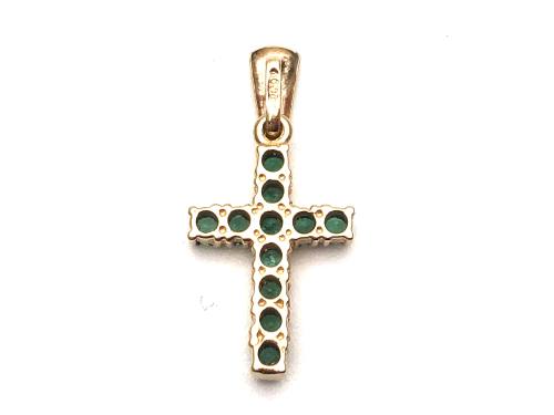 9ct Yellow Gold Emerald Cross Pendant