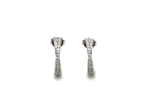 Silver CZ Crossover Half Hoop Earrings