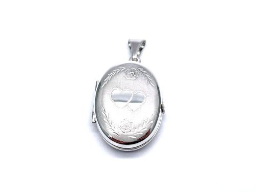 Silver Oval Heart Floral Locket
