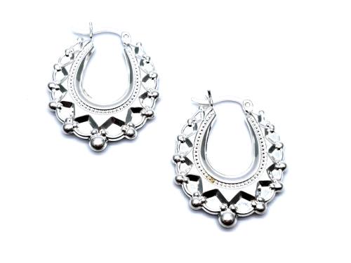 Silver Oval Creole Hoop Earrings