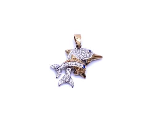 9ct CZ Double Dolphin Pendant