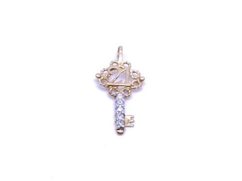 9ct Yellow Gold CZ '21' Key Pendant
