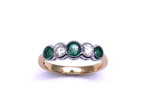 18ct Yellow Gold Emerald & Diamond 5 Stone Ring