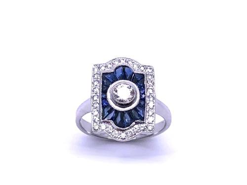 Platinum Sapphire & Diamond Shield Cluster Ring