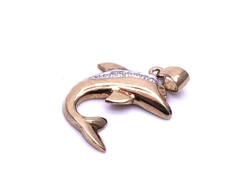 9ct Yellow Gold Diamond Dolphin Pendant