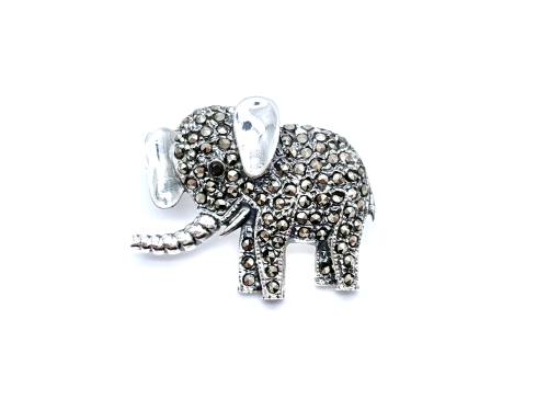 Silver Marcasite Elephant Brooch
