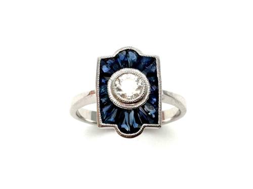 Platinum Sapphire and Diamond Cluster Ring 0.30ct
