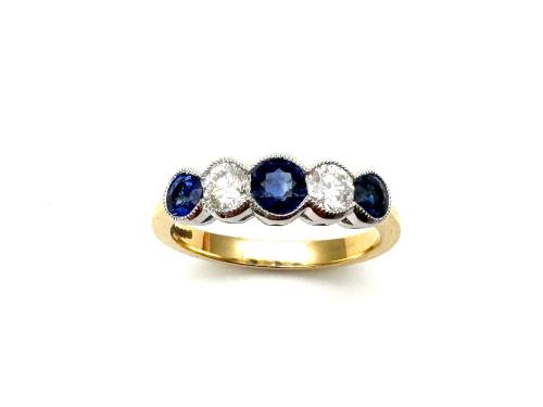 18ct Yellow Gold Sapphire & Diamond 5 Stone Ring