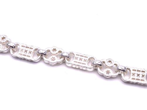 Silver Stars & Bars Bracelet 8 Inch