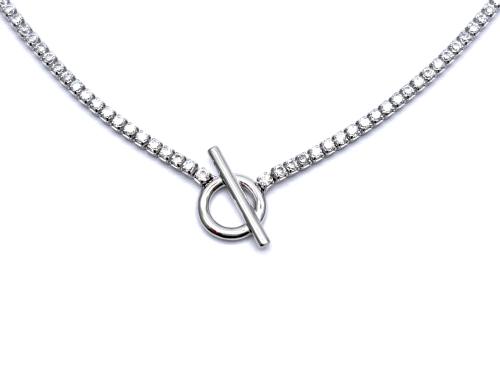 Silver Cz T-Bar Necklace
