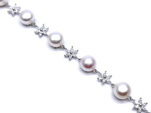 Silver Pearl & CZ Flower Bracelet