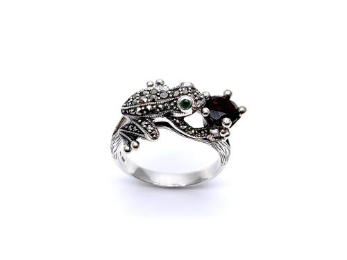 Silver Garnet & Marcasite Frog Prince Ring