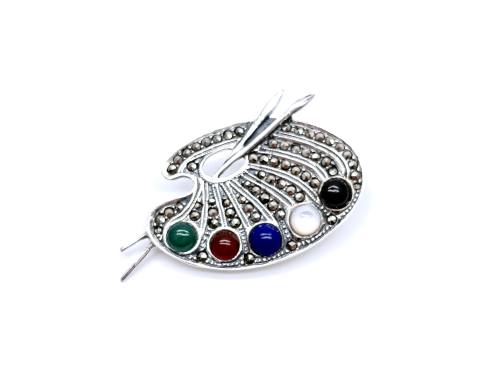 Silver Marcasite Artist Pallette Brooch