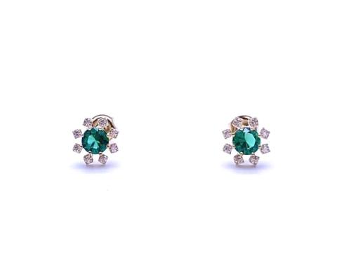 9ct Yellow Gold Green & White CZ Stud Earrings