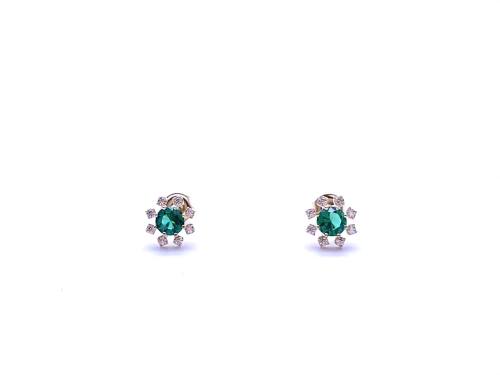 9ct Yellow Gold Green & White CZ Stud Earrings
