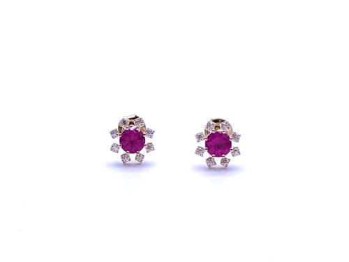 9ct Yellow Gold Red & White CZ Stud Earrings