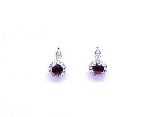 9ct Yellow Gold Garnet & Diamond Stud Earrings
