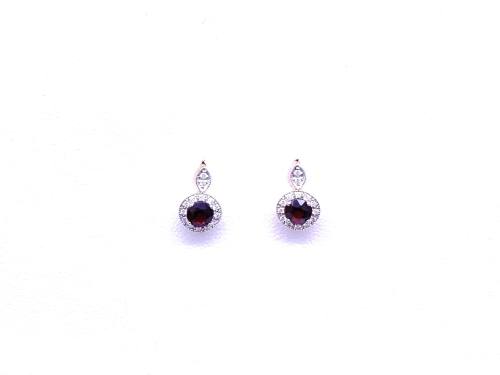 9ct Yellow Gold Garnet & Diamond Stud Earrings