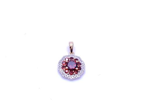 9ct Yellow Gold Garnet & Diamond Pendant