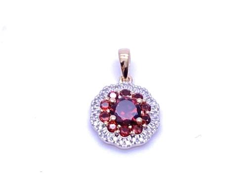 9ct Yellow Gold Garnet & Diamond Pendant