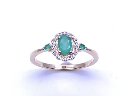 9ct Yellow Gold Emerald & Diamond Ring