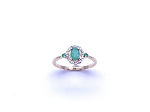9ct Yellow Gold Emerald & Diamond Ring