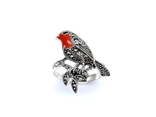 Silver Marcasite & Enamel Robin Ring
