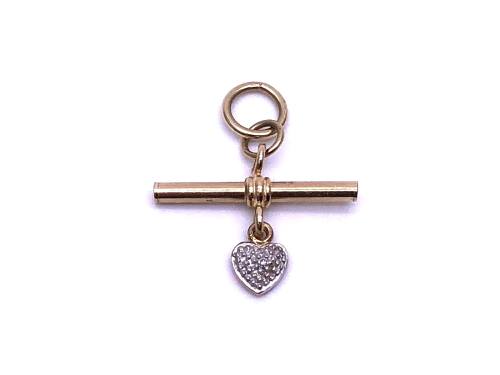 9ct Diamond T-Bar & Heart Pendant