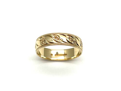 9ct Patterned Wedding Ring 5mm
