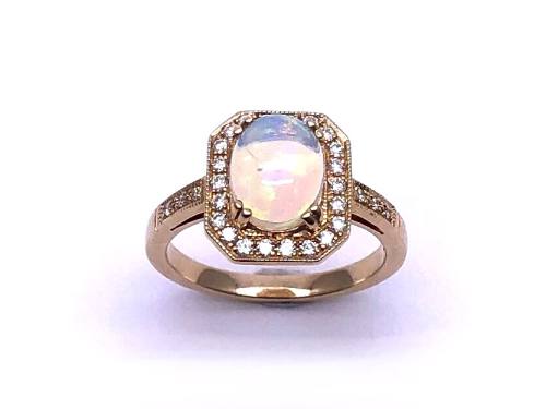 9ct Yellow Gold Opal & Diamond Halo Ring 0.14ct