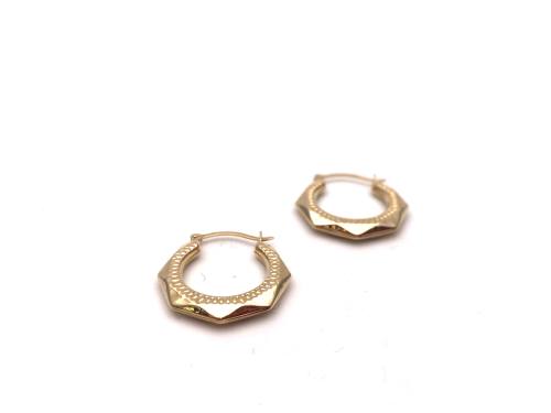 9ct Yellow Gold Hexagonal Hoop Earrings