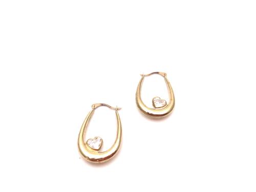 9ct Yellow Gold Oval CZ Hoop Earrings