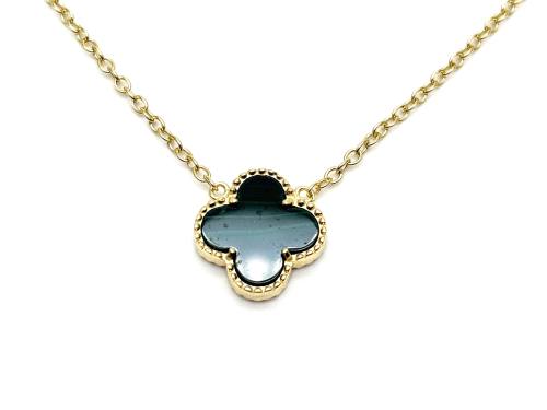 Silver Gold Plated Green Clover Pendant & Chain