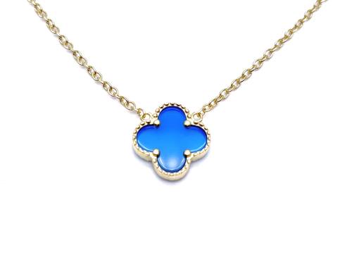 Silver Gold Plated Blue Clover Pendant & Chain