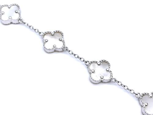 Silver Mother Of Pearl Multi Clover Bracelet