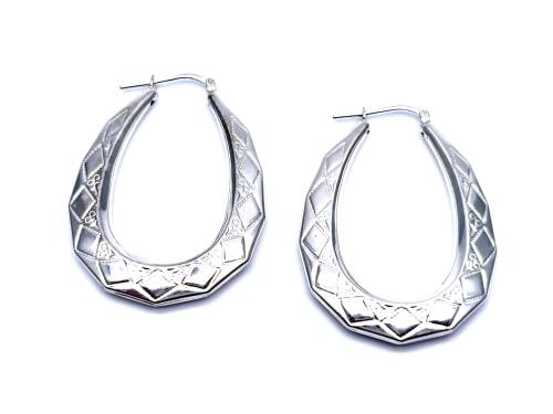 Silver Patterned Creole Hoop Earrings