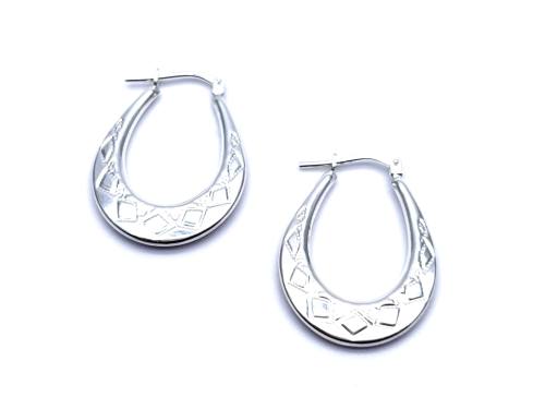 Silver Patterned Creole Hoop Earrings