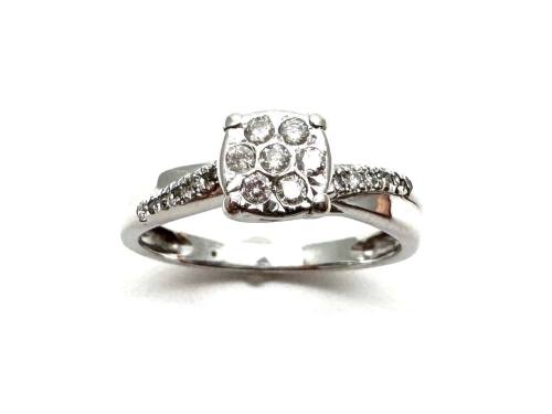 9ct White Gold Diamond Cluster Ring