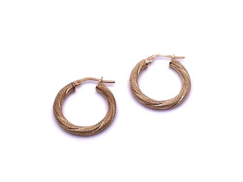 9ct Yellow Gold Patterned Hoop Earrings