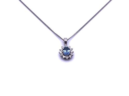 9ct Aquamrine & Diamond Pendant & Chain