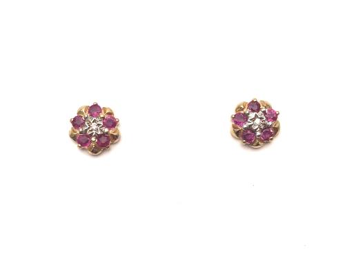 9ct Ruby & Diamond Cluster Earrings