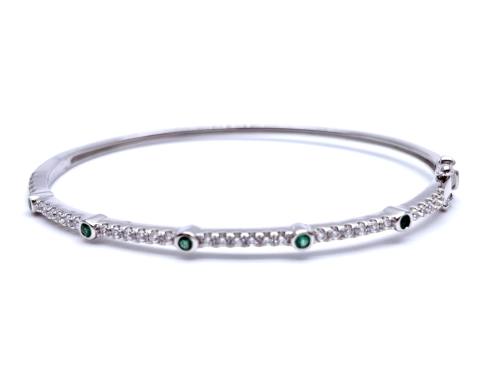 Silver Emerald & CZ Bangle