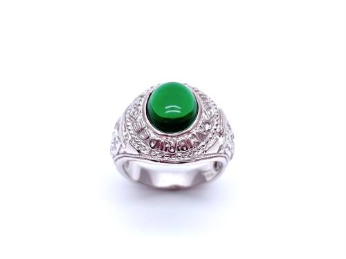 Silver Green Stone College Ring