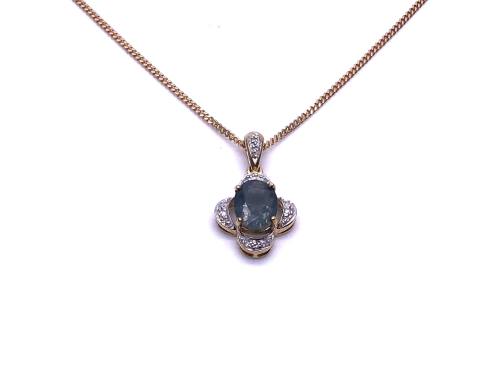 9ct Flourite & Diamond Pendant & Chain